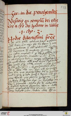 Sermo in die penthecostes [Predigttext, I Cor 3,16:]