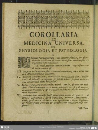 Corollaria Ex Medicina Universa