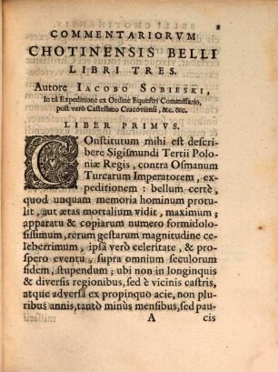 Commentariorum Chotinensis belli libri tres : opus posthumum