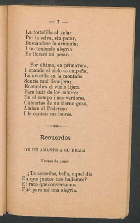 Recuerdos de un amante a su bella : Versos de amor