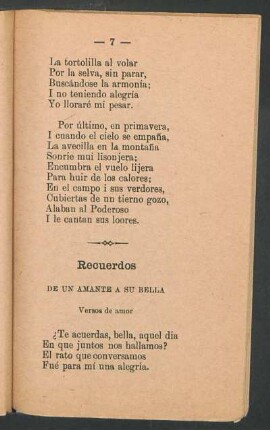 Recuerdos de un amante a su bella : Versos de amor