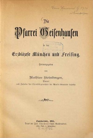 Die Pfarrei Geisenhausen in der Erzdiözese München und Freising