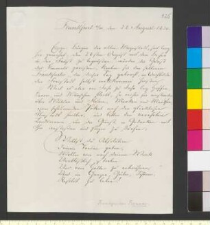 Brief von einige Frankfurter Bürger an Goethe, Johann Wolfgang von