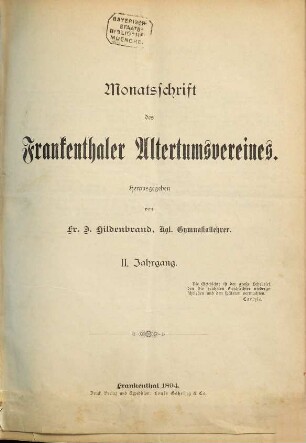 Monatsschrift des Frankenthaler Altertumsvereins. 2. 1894