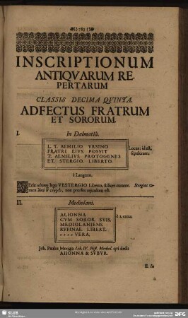 Classis Decima Quinta. Adfectus Fratrum Et Sororum