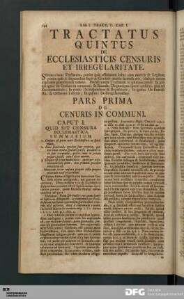 Tractatus Quintus De Ecclesiasticis Censuris Et Irregularitate.