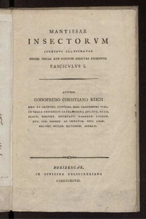 Mantissae insectorum iconibus illustratae species novas aut nondum depictas exhibentis ; Fasc. 1