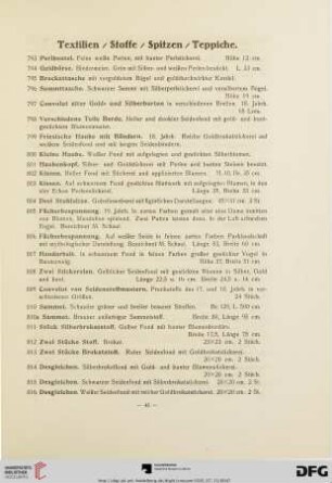 Textilien /Stoffe/ Spitzen/ Teppiche (Nr. 793-866a)
