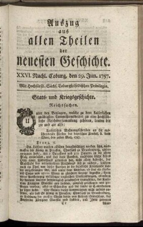 XXVI. Nachl. Coburg, den 29. Jun. 1757.