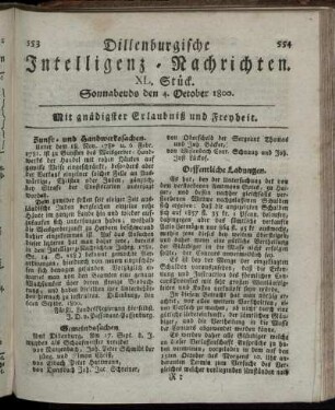 XL. Stück. Sonnabends den 4. October 1800.