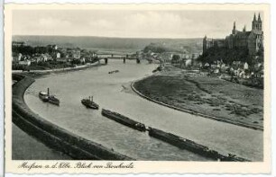Meißen. Blick von Proschwitz ins Elbtal mit Schleppzug