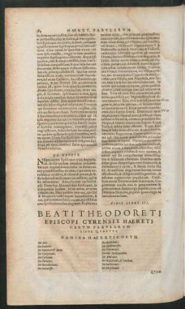 Beati Theodoreti Episcopi Cyrensis Haereticarum Fabularum Liber Quartus.