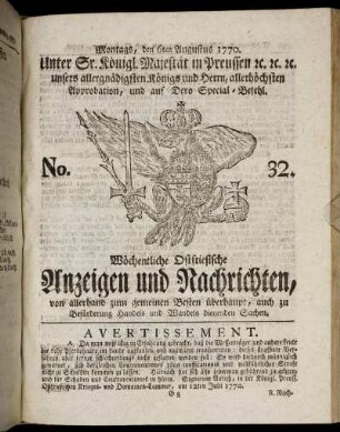 No. 32. Montags, den 6ten Augustus 1770.