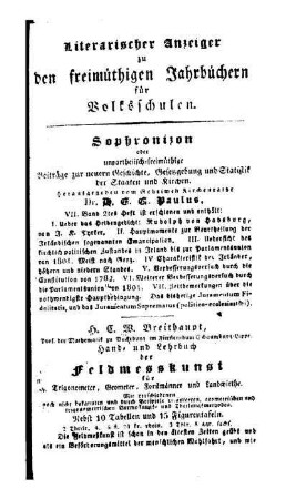 Literarischer Anzeiger zu den freimüthigen Jahrbüchern für Volksschulen