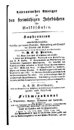 Literarischer Anzeiger zu den freimüthigen Jahrbüchern für Volksschulen