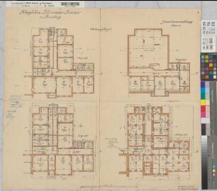 Arnsberg (Arnsberg) Lehrerinnenseminar - Inventarienzeichnung Wohnflügel: Grundrisse 1910 1 : 100 68 x 74 farb. Druck Landsberg Staatshochbauamt Arnsberg