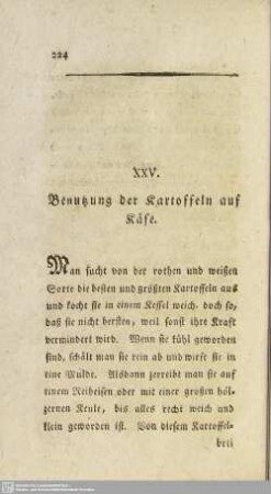 XXV. Benutzung der Kartoffeln auf Käse