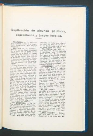 Explicación de algunas palabras, expresiones y juegos locales