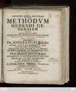 Dispvtatio Medica Inavgvralis Sistens Methodvm Medendi Generalem