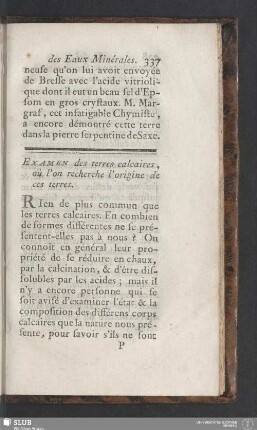 Examen des terres calcaires, où l'on recherche l'origine de ces terres