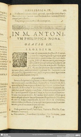 In M. Antonium Philippica Nona. Oratio LII.