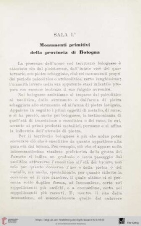 Sala I: Monumenti primitivi della provincia di Bologna