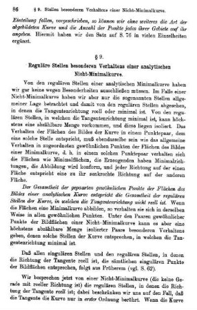 § 9. Reguläre Stellen besonderen Verhaltens einer analytischen Nicht-Minimalkurve