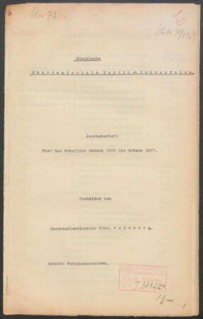 1926/27: Jahresbericht über das Schuljahr Ostern ... bis Ostern ... - 1926/27
