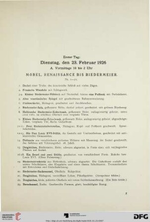 Erster Tag: Dienstag, den 23. Februar 1926 A. Vormittags 10-2 Uhr (Nr. 1-354)