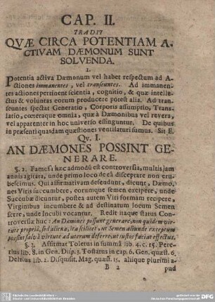 Qu. I. AN DAEMONES POSSINT GENERARE.
