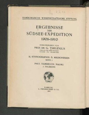 2, B, Bd. 1, Halbbd. 2: Ergebnisse der Südsee-Expedition 1908 - 1910