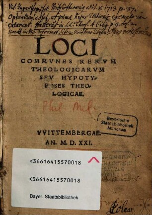 Loci Commvnes Rervm Theologicarvm Sev Hypotyposes Theologicae