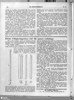Kleine Fähigkeitsproben 1927 für unsere Lehrlinge