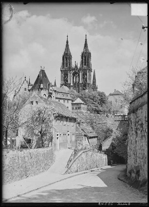 Meißen. Hohlweg,Dom, Schlossbrücke und Burgtor