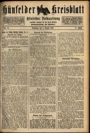 Ausgabe vom Samstag, den 01. August 1925.
