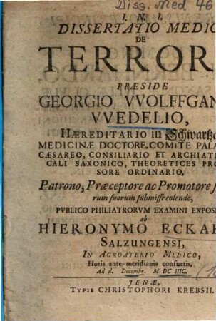 Dissertatio Medica De Terrore