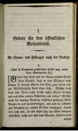 I. Gebete für den öffentlichen Gottesdienst.