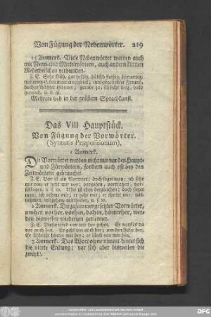 Das VIII Hauptstück. Von Fügung der Vorwörter. (Syntaxis Praepositionum).