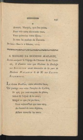 A Madame La Duchesse Mazarin, ...