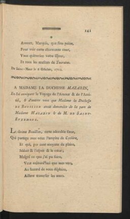 A Madame La Duchesse Mazarin, ...