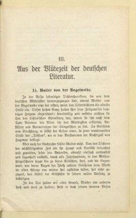 III. Aus der Blütezeit der deutschen Literatur