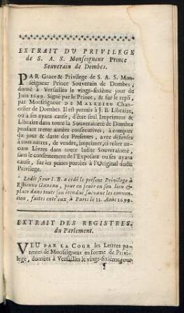 Extrait des registres de parlement