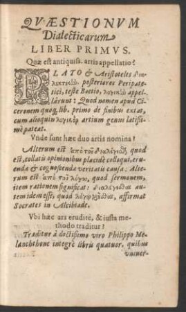 Quaestionum Dialecticarum Liber Primus.