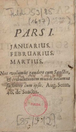 Pars I. Januarius, Februarius, Martius.
