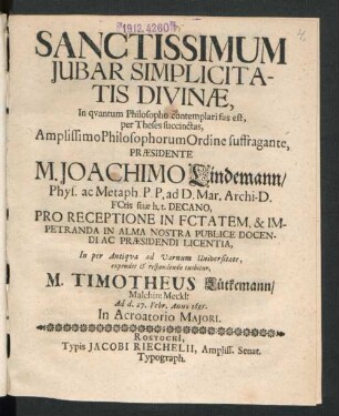 Sanctissimum Iubar Simplicitatis Divinae