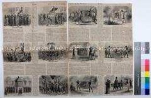 Illustrierter Zeitschriftenartikel "Sänften." aus "Der Bazar. Illustrirte Damen-Zeitung" über die Verwendung von Sänften in verschiedenen Kulturen