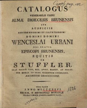 Catalogus venerabilis cleri Dioecesis Brunensis. 1826