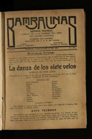 La danza de los siete velos : comedia en tres actos