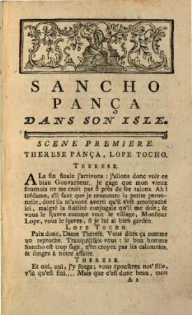 Sancho Pança Dans Son Isle : Opéra Bouffon En Un Acte