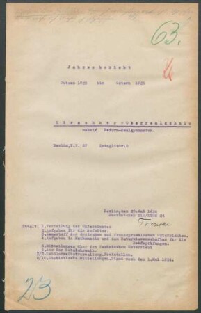 1923/24: Jahresbericht Ostern ... bis Ostern ... - 1923/24